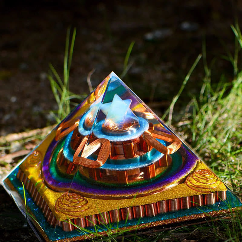 Olivenorma Metatron's Cubebe Taglio Piramide Orgonica Opalite