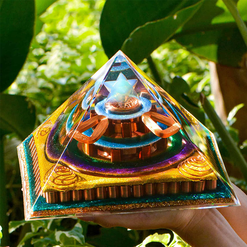 Olivenorma Metatron's Cubebe Taglio Piramide Orgonica Opalite