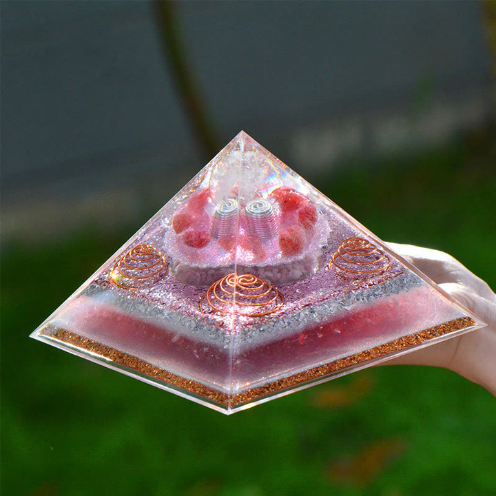 Olivenorma "Love Magic" Piramide di Orgone di Quarzo Fragola Lepidolite