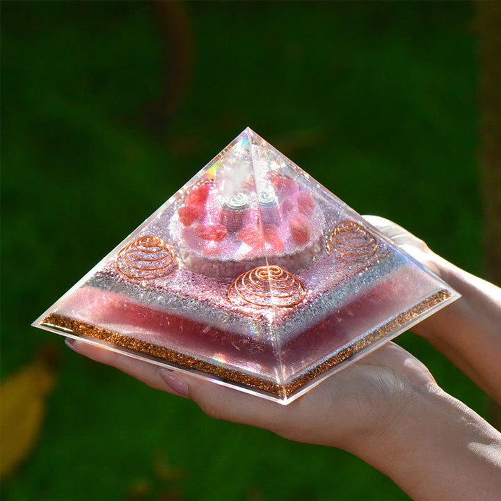 Olivenorma "Love Magic" Piramide di Orgone di Quarzo Fragola Lepidolite