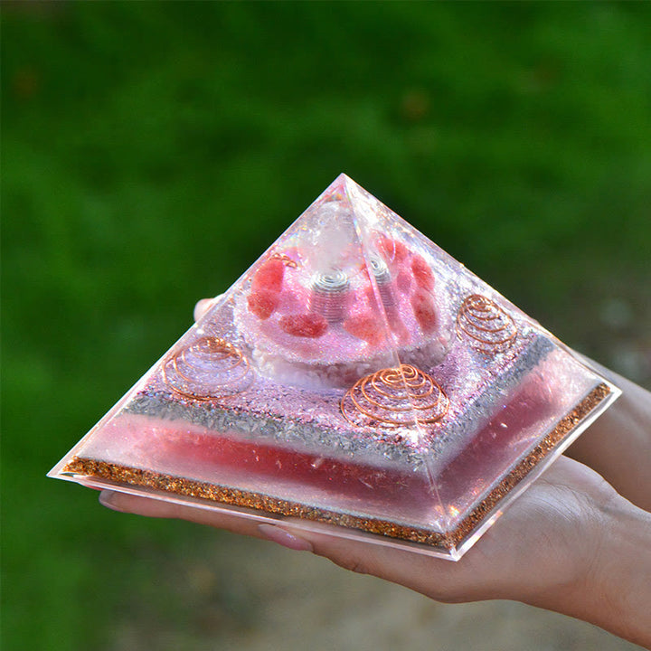 Olivenorma "Love Magic" Piramide di Orgone di Quarzo Fragola Lepidolite
