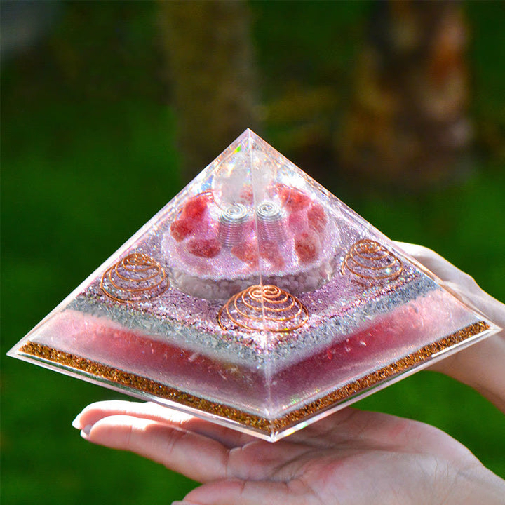 Olivenorma "Love Magic" Piramide di Orgone di Quarzo Fragola Lepidolite