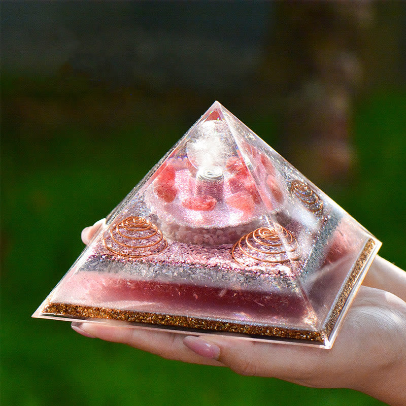 Olivenorma "Love Magic" Piramide di Orgone di Quarzo Fragola Lepidolite