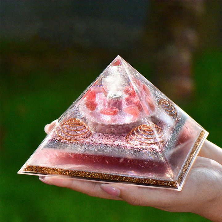Olivenorma "Love Magic" Piramide di Orgone di Quarzo Fragola Lepidolite