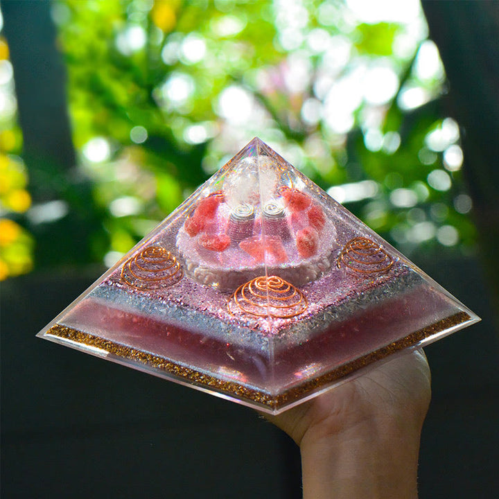 Olivenorma "Love Magic" Piramide di Orgone di Quarzo Fragola Lepidolite