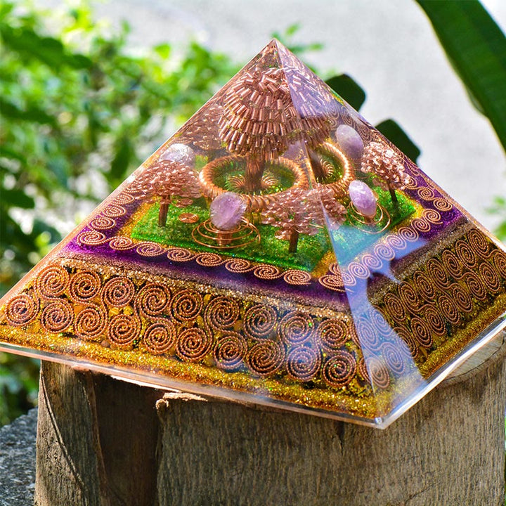 Olivenorma Ametista Palla Attrae Ricchezza Energia Orgone Piramide