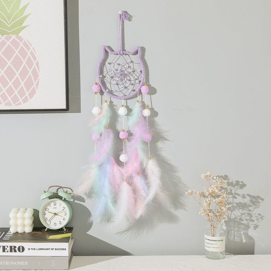 Olivenorma - Acchiappasogni con gatto colorato, luna e stelle