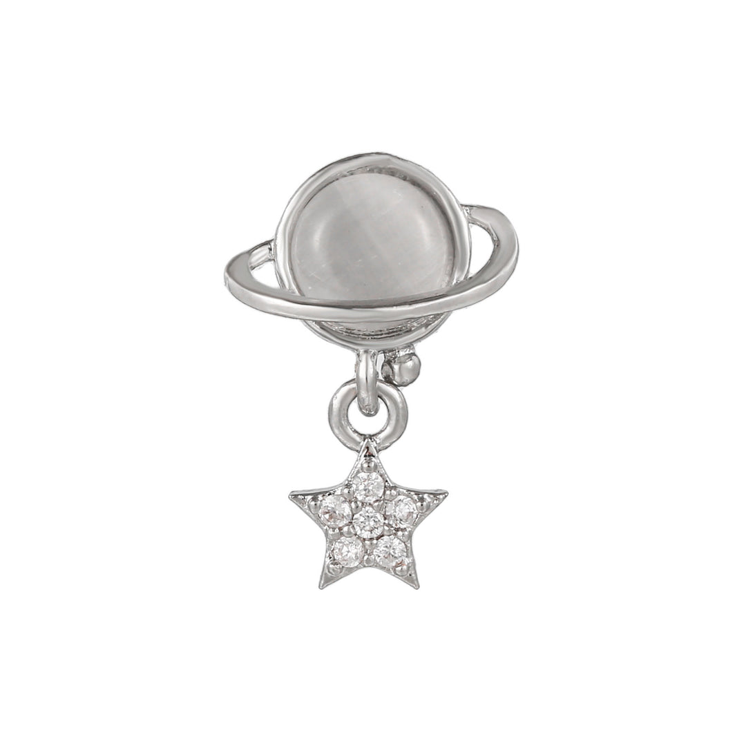 Orecchini a bottone con grazioso motivo in zircone intarsiato Olivenorma - Pietra Occhio di Gatto Bianco - image 7