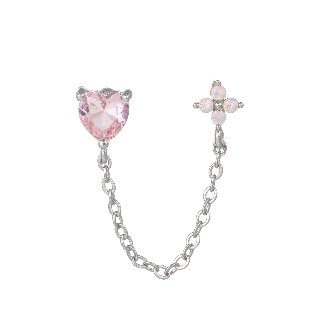 Orecchini a bottone con grazioso motivo in zircone intarsiato Olivenorma - Zircone rosa e cuore - image 8