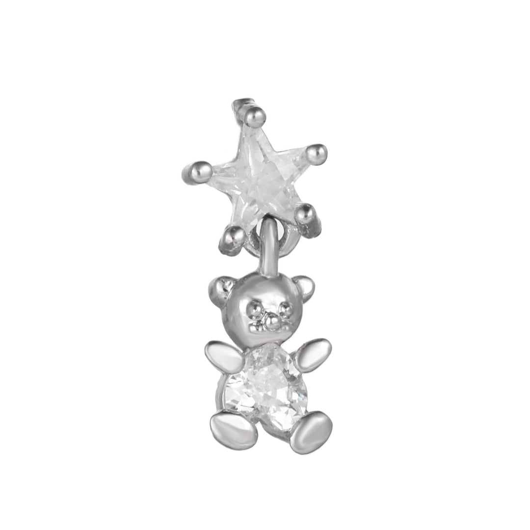 Orecchini a bottone con grazioso motivo in zircone intarsiato Olivenorma - Zircone bianco e orso - image 9