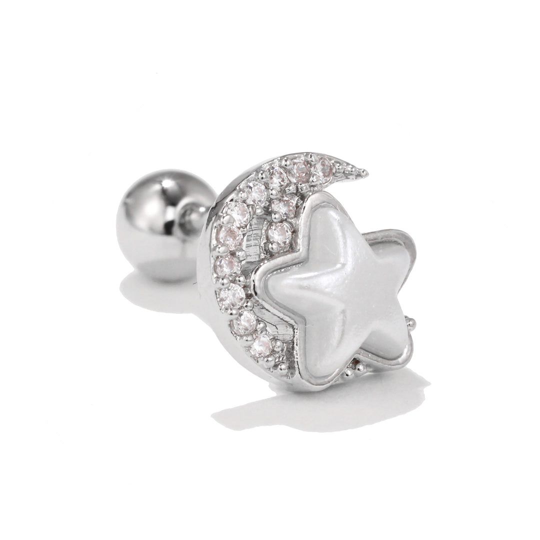 Orecchini a bottone con grazioso motivo in zircone intarsiato Olivenorma - Luna e Stella - image 12