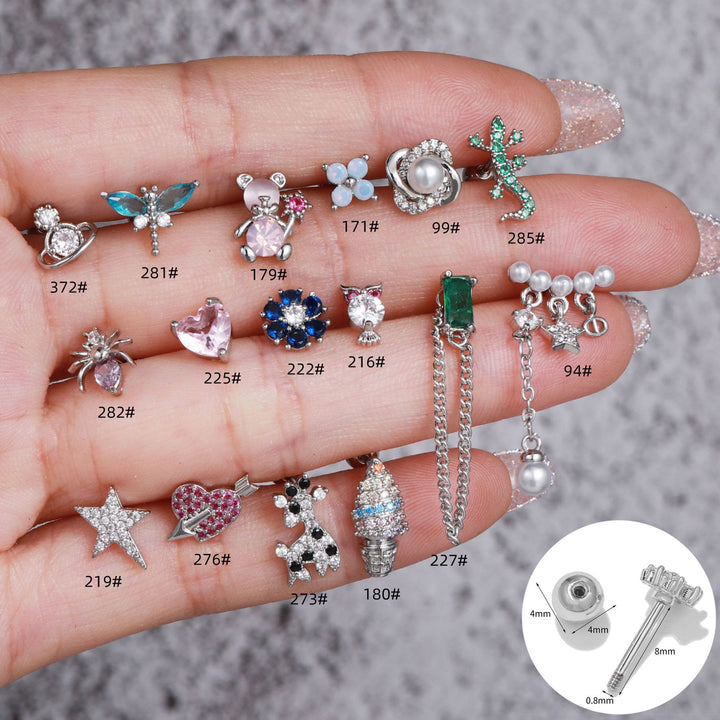 Olivenorma simpatici animali orecchini a bottone in argento con zirconi colorati