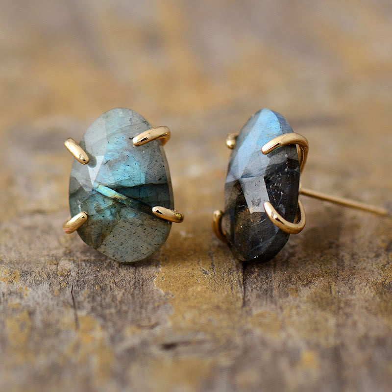 Orecchini a perno in labradorite a sezione irregolare Olivenorma