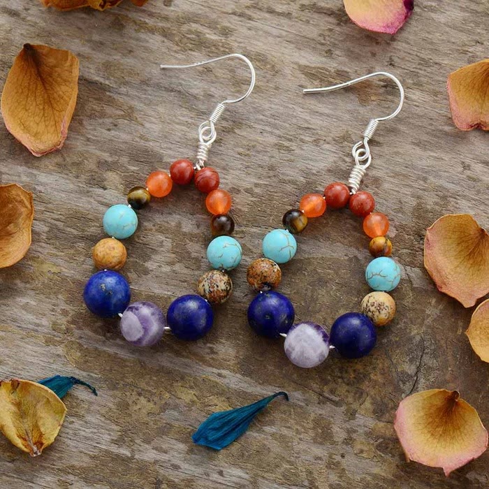 Olivenorma 7 colori Chakra orecchini pendenti con perline