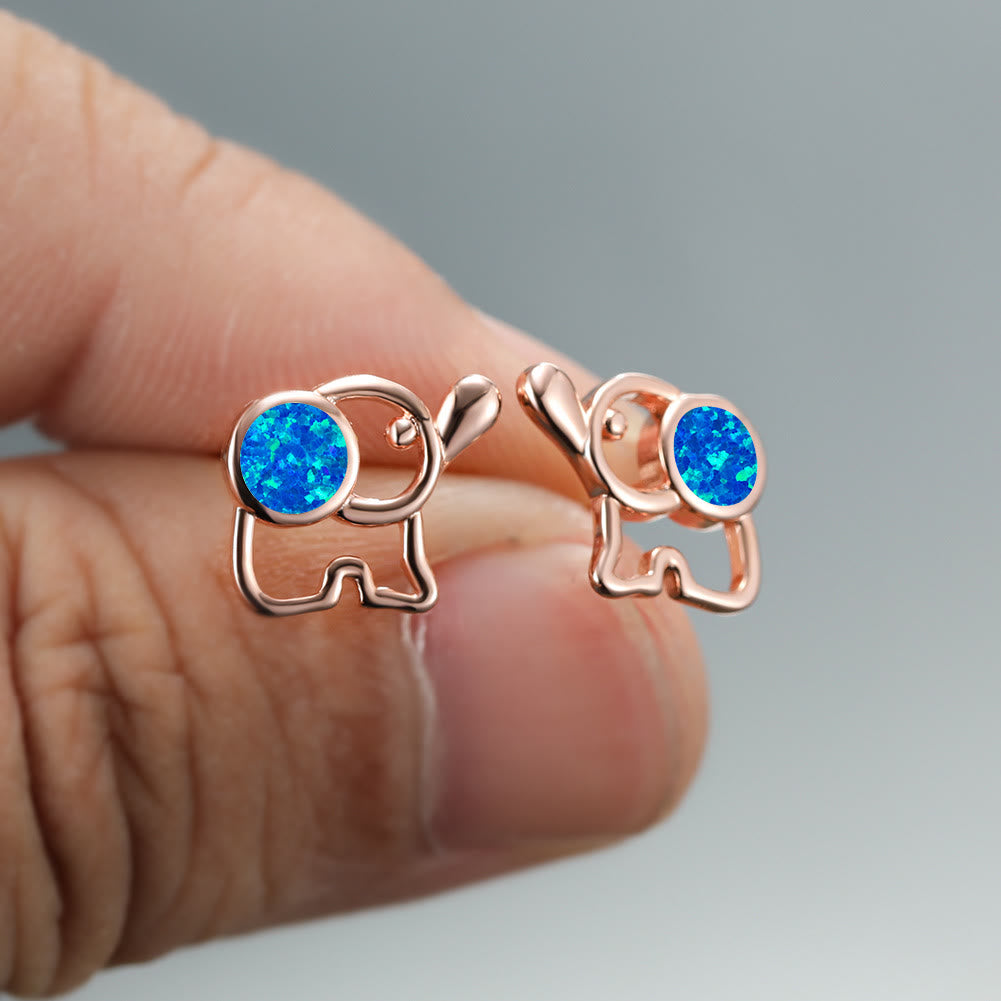 Olivenorma Orecchini a bottone con elefante carino in opale bianco blu