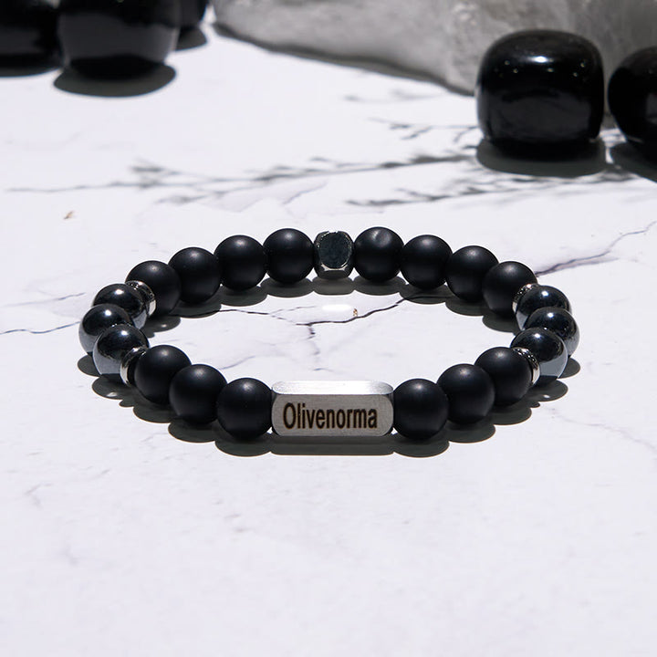 Bracciale Olivenorma in onice nero ematite con perline incise