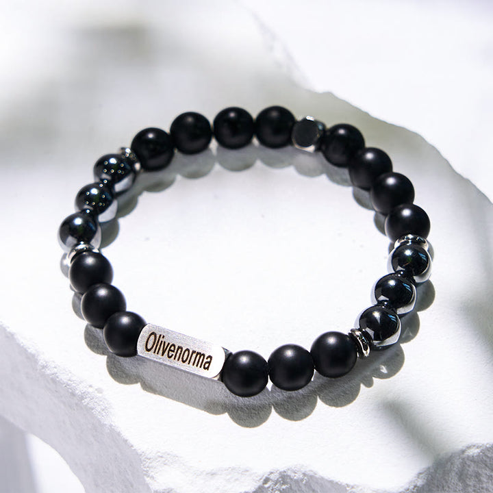 Bracciale Olivenorma in onice nero ematite con perline incise