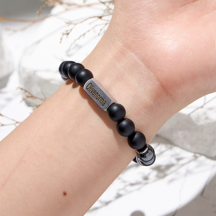Bracciale Olivenorma in onice nero ematite con perline incise