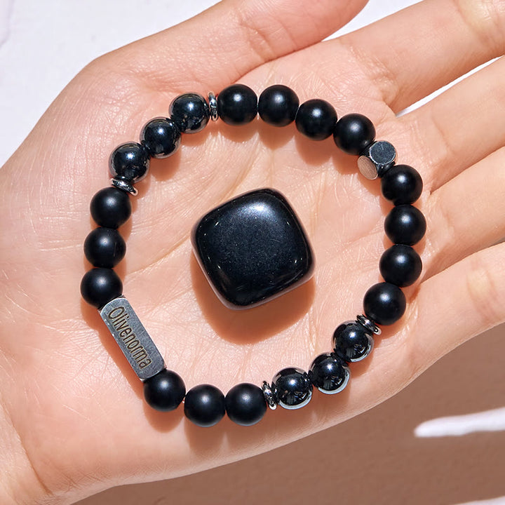 Bracciale Olivenorma in onice nero ematite con perline incise