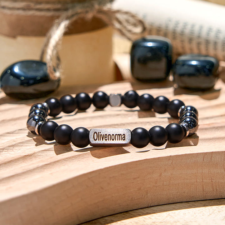 Bracciale Olivenorma in onice nero ematite con perline incise