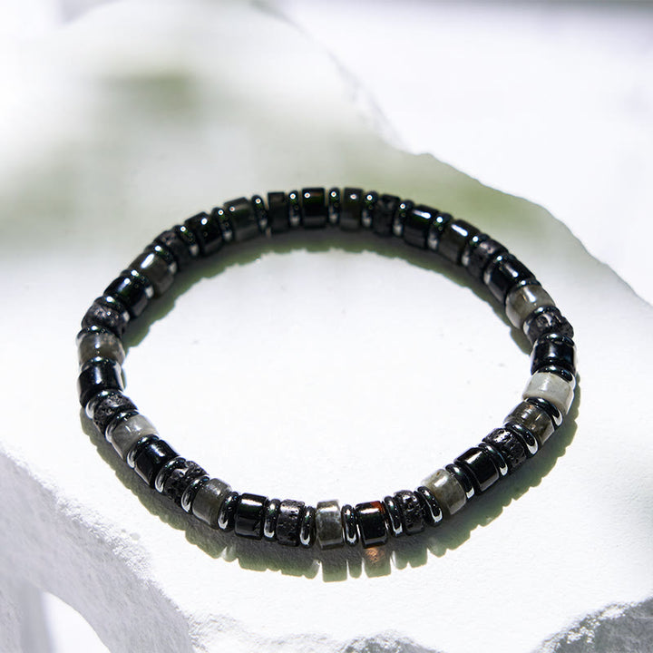 Braccialetto con perline a rullo in pietra lavica, ematite e labradorite Olivenorma
