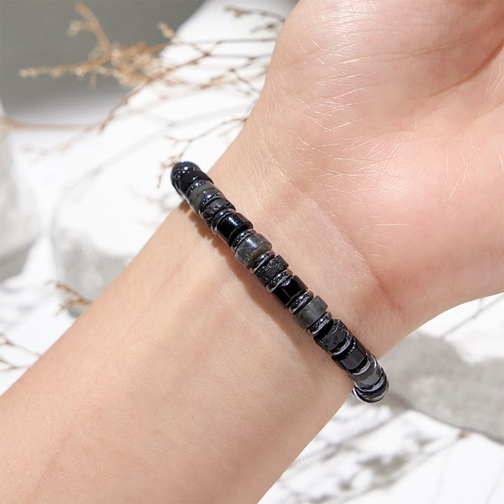 Braccialetto con perline a rullo in pietra lavica, ematite e labradorite Olivenorma