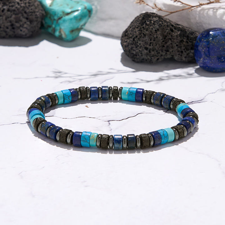 Braccialetto con perline a rullo in ematite, lapislazzuli e turchese Olivenorma