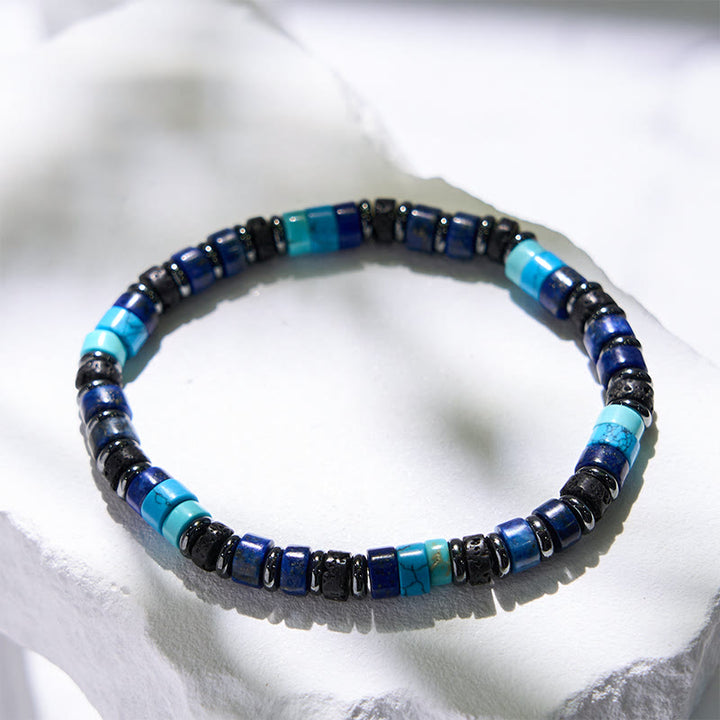Braccialetto con perline a rullo in ematite, lapislazzuli e turchese Olivenorma