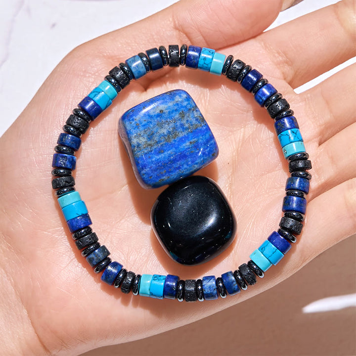 Braccialetto con perline a rullo in ematite, lapislazzuli e turchese Olivenorma