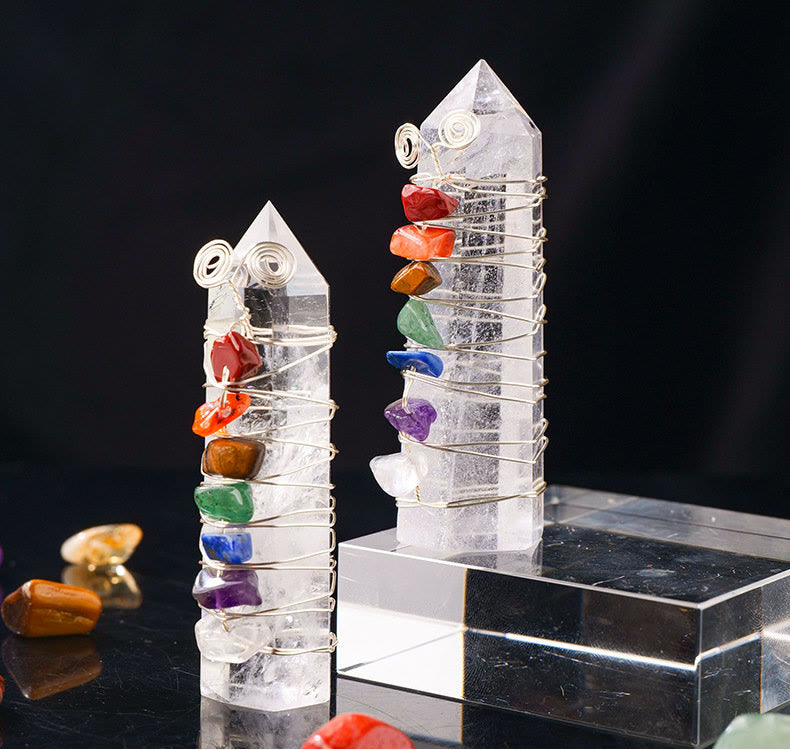 Olivenorma Torre di Cristallo dei Sette Chakra con Filo Avvolto