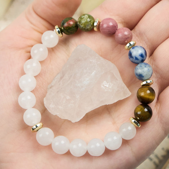 Bracciale da donna con perline di cristallo trasparente naturale Olivenorma 