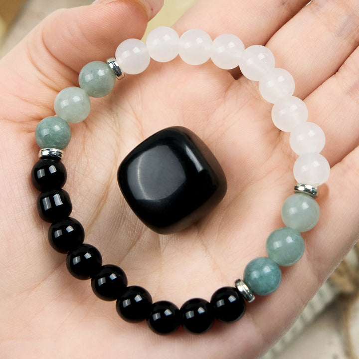 Bracciale Olivenorma con perline di ossidiana amazzonite e cristallo trasparente 