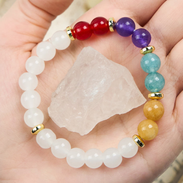 Bracciale Olivenorma con perline di cristallo trasparente, ametista naturale e acquamarina 