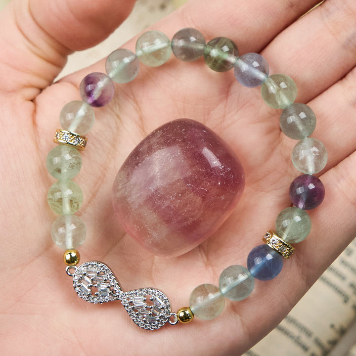 Bracciale con simbolo dell'infinito in perline di fluorite naturale Olivenorma
