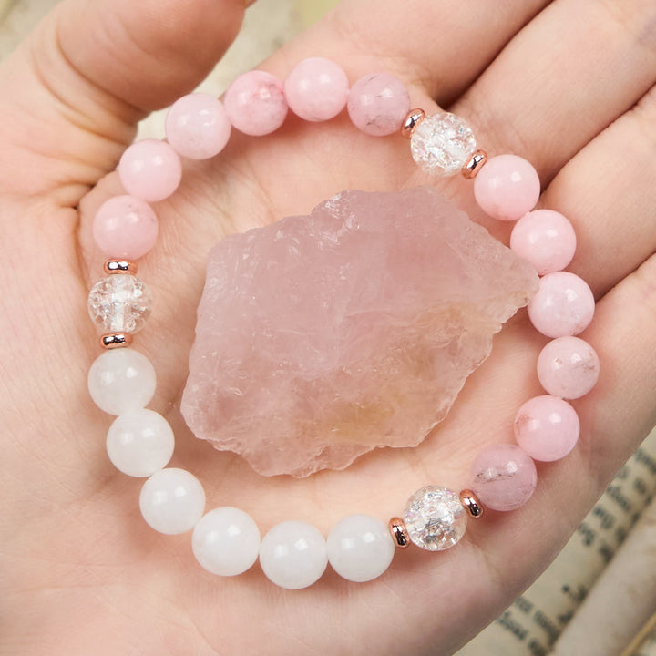 Bracciale Olivenorma con perline di opale rosa e cristallo trasparente 