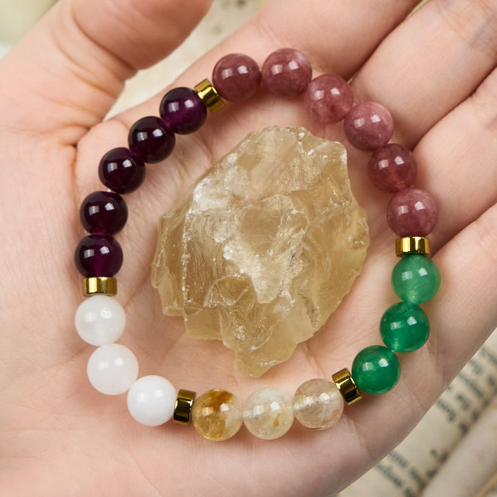 Bracciale Olivenorma con perline di quarzo fragola, granato e avventurina verde 