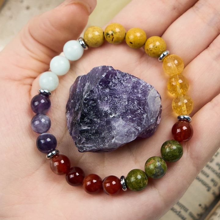 Olivenorma Bracciale con cinque perline in pietra naturale da 8 mm 