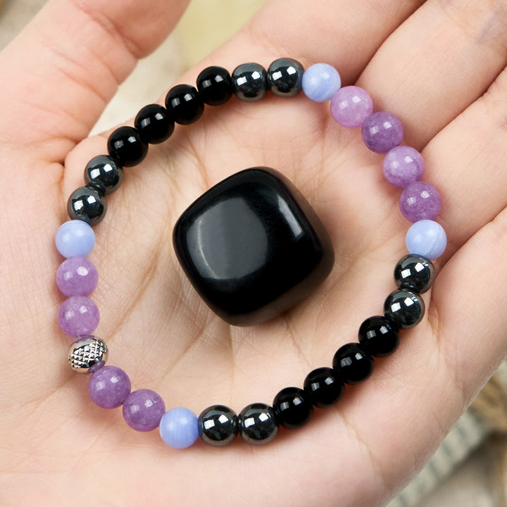 Bracciale Olivenorma con perle di ossidiana e ematite ametista naturale 