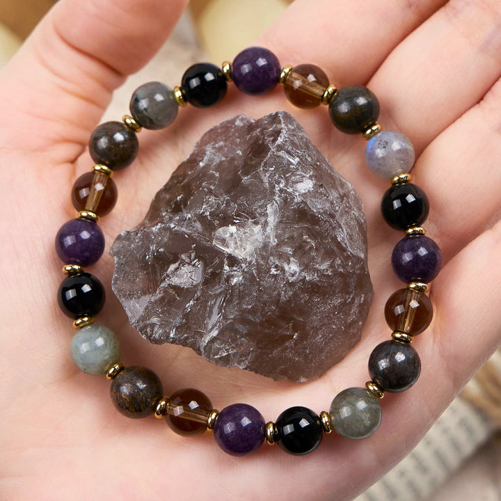 Bracciale Olivenorma con perline di ametista naturale e onice nero