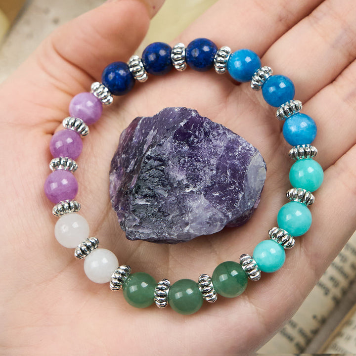 Bracciale di perline in apatite blu naturale e amazzonite Olivenorma 
