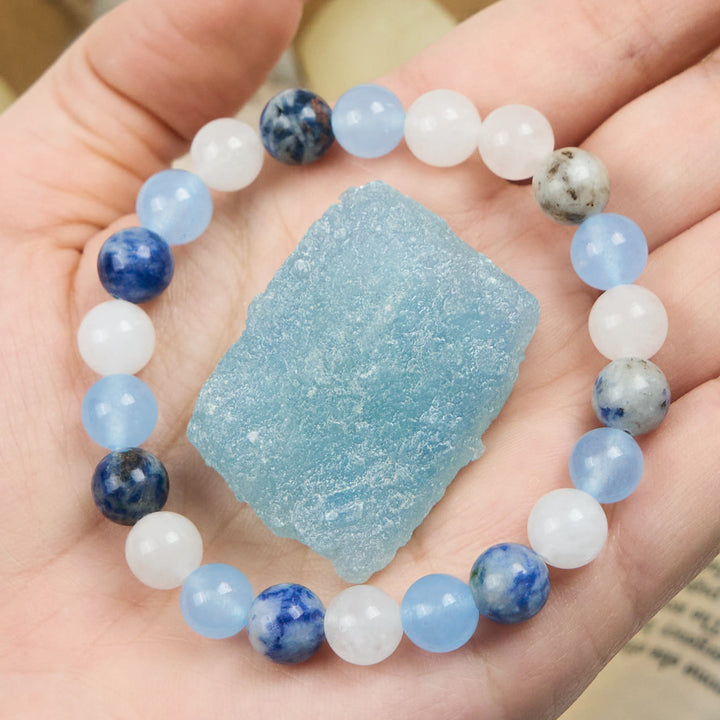 Bracciale Olivenorma con gemme di giada bianca sodalite acquamarina naturale 