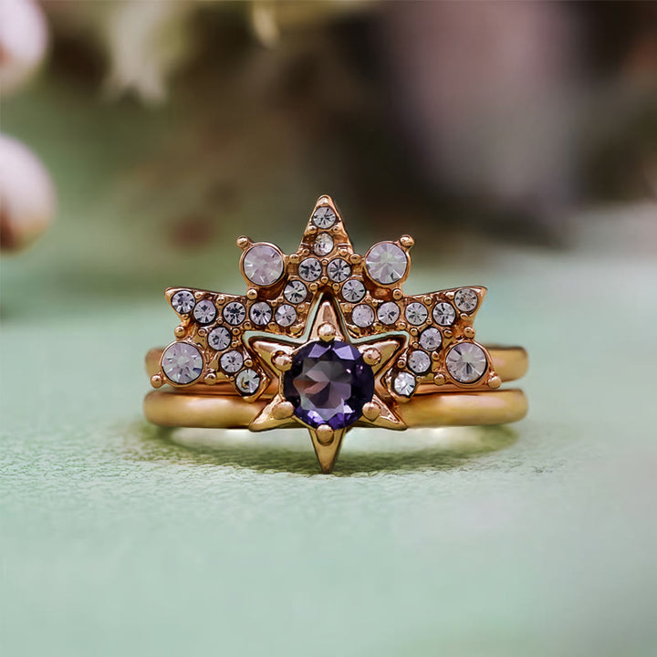 Olivenorma 2 pezzi anello stella zircone bianco ametista