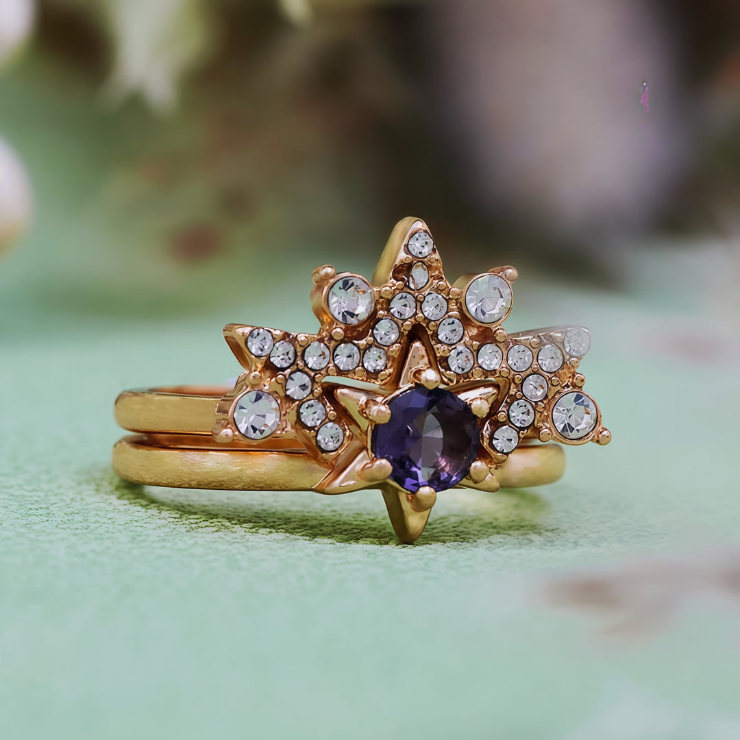Olivenorma 2 pezzi anello stella zircone bianco ametista