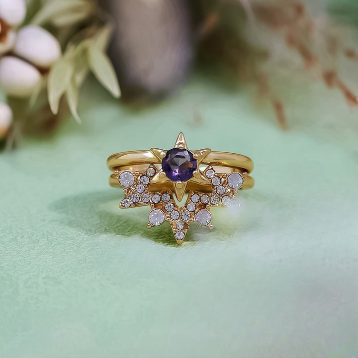 Olivenorma 2 pezzi anello stella zircone bianco ametista