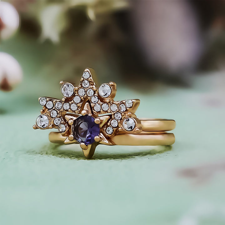 Olivenorma 2 pezzi anello stella zircone bianco ametista