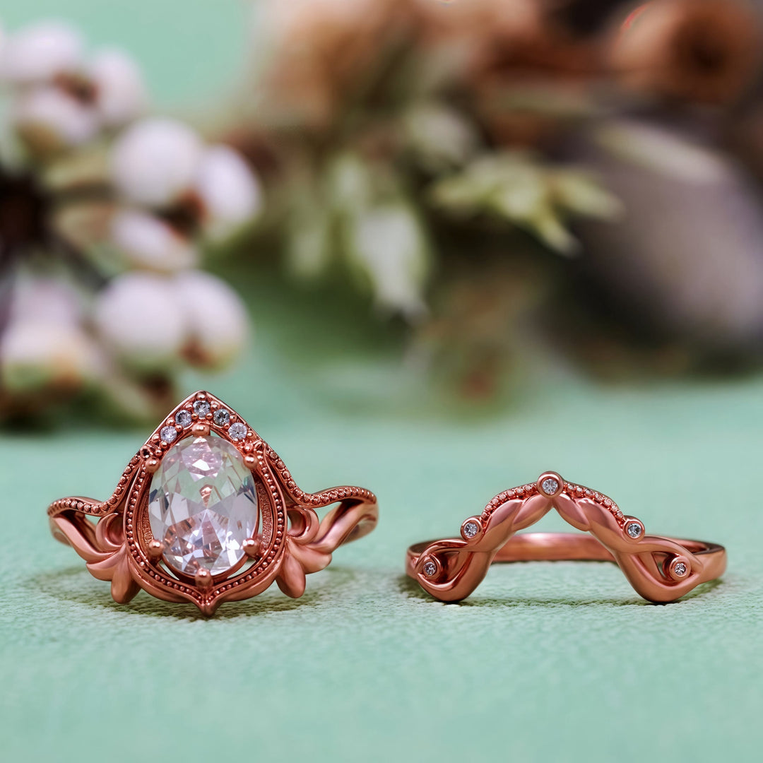 Olivenorma 2 pezzi anello vintage intagliato con opale granato e zircone