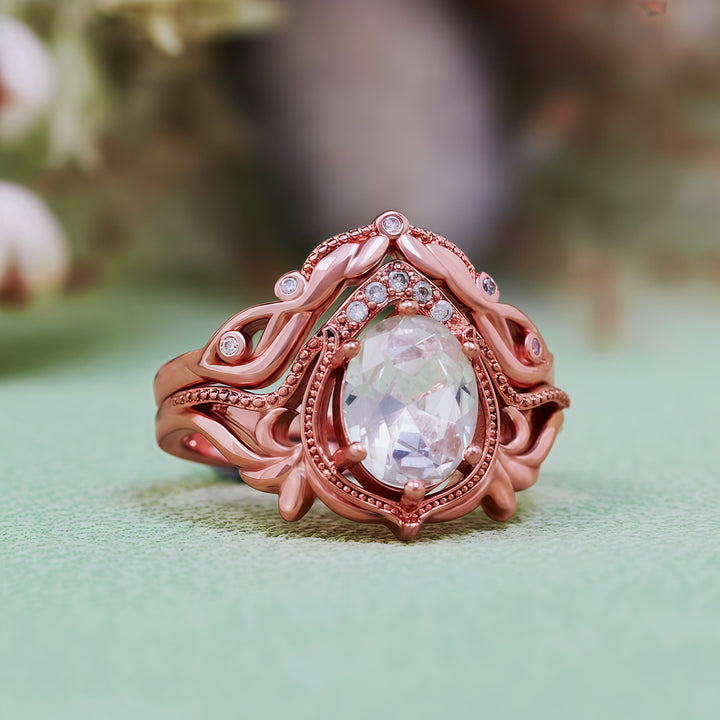 Olivenorma 2 pezzi anello vintage intagliato con opale granato e zircone
