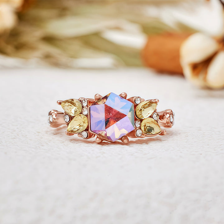 Anello Olivenorma con peridoto alessandrite taglio esagonale