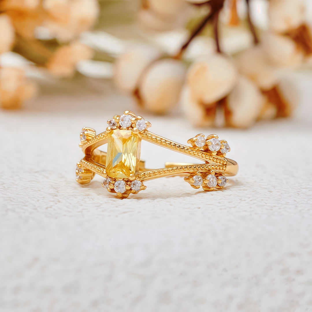 Olivenorma Squisito anello vintage con citrino taglio baguette
