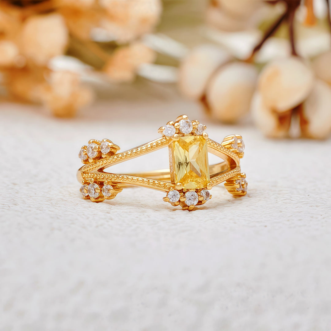 Olivenorma Squisito anello vintage con citrino taglio baguette